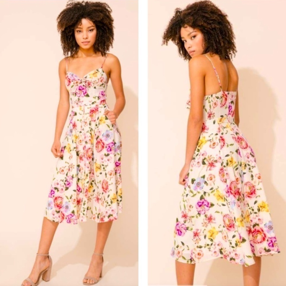 Yumi Kim Pretty Woman Midi Dress In Petal Pushers Colorful Floral Off White XXS